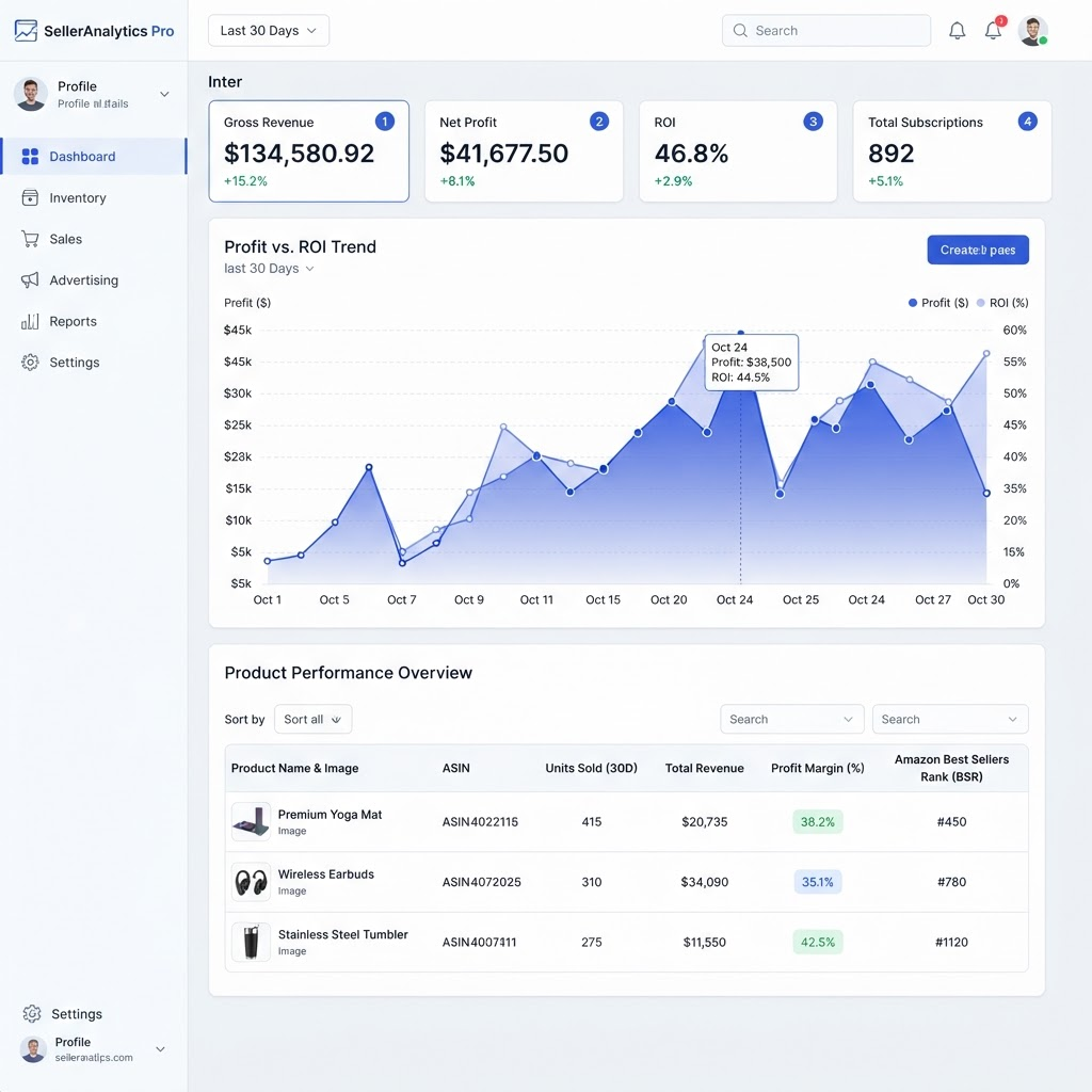 LacROI analytics dashboard for Amazon resellers