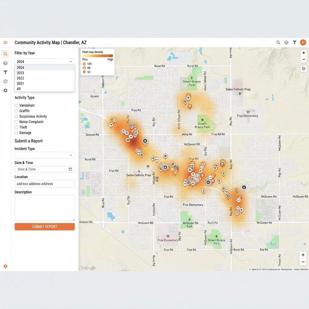 Scorpion Hot Spots interactive heat map of reported activity